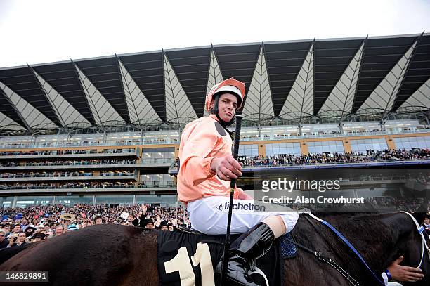 Luke Nolen riding Black Caviar after winning the Diamond Jubilee Stakes during day 5 of Royal Ascot at Ascot racecourse on June 23, 2012 in Ascot,...