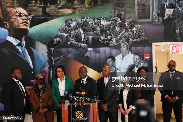 Civil rights attorney Ben Crump speaks during a press conference at the Malcolm X & Dr. Betty Shabazz Memorial and Educational Center on February 21,...