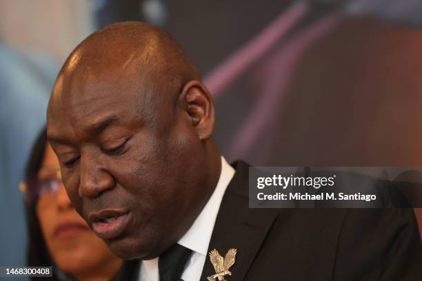 Civil rights attorney Ben Crump speaks during a press conference at the Malcolm X & Dr. Betty Shabazz Memorial and Educational Center on February 21,...