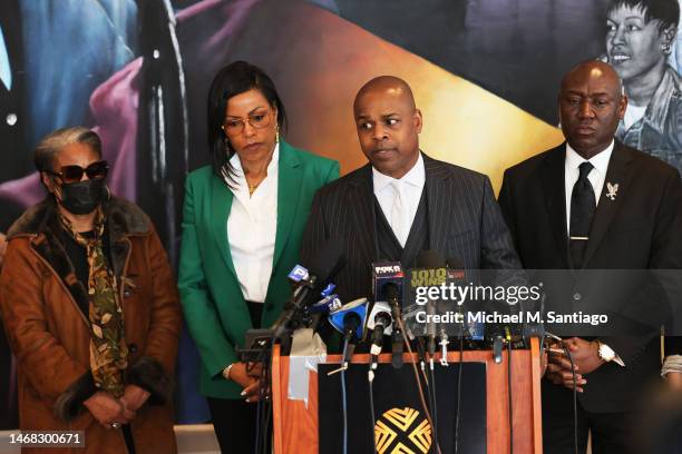 Attorney Ray Hamlin speaks during a press conference at the Malcolm X & Dr. Betty Shabazz Memorial and Educational Center on February 21, 2023 in New...