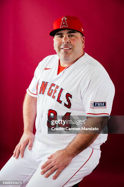 Ali Modami of the Los Angeles Angels poses during Photo Day at Tempe Diablo Stadium on February 21, 2023 in Tempe, Arizona.