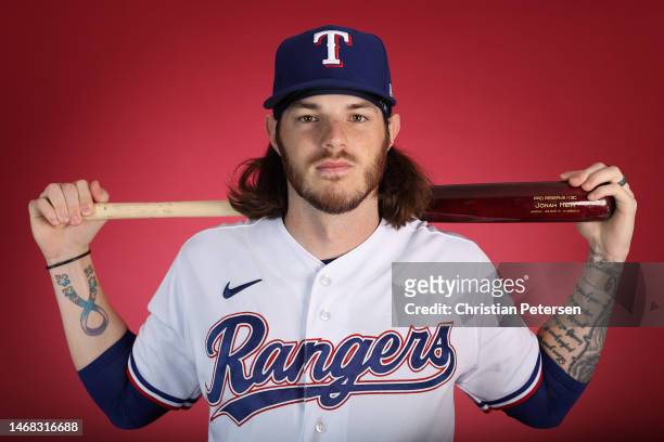 Jonah Heim of the Texas Rangers poses for a portrait during media day at Surprise Stadium on February 21, 2023 in Surprise, Arizona.