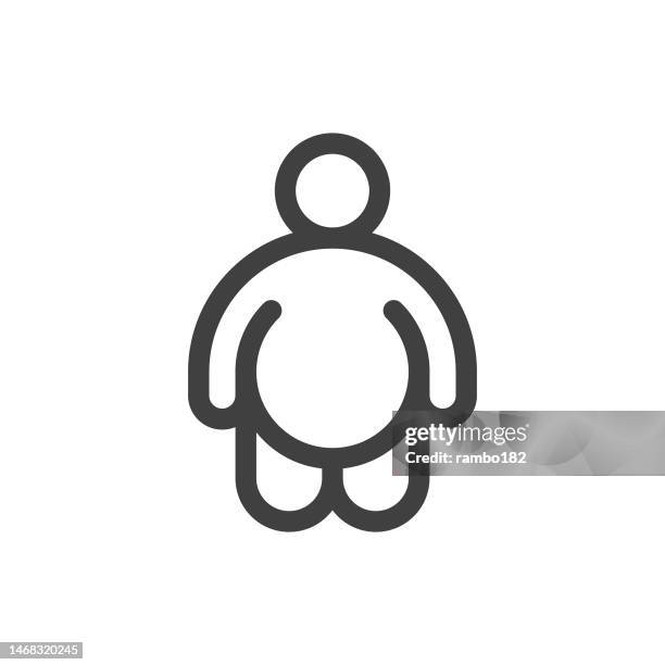 obesity, obese person line vector icon on white background. editable stroke. pixel perfect. for mobile and web. outline vector graphics. - obesity icon stock illustrations