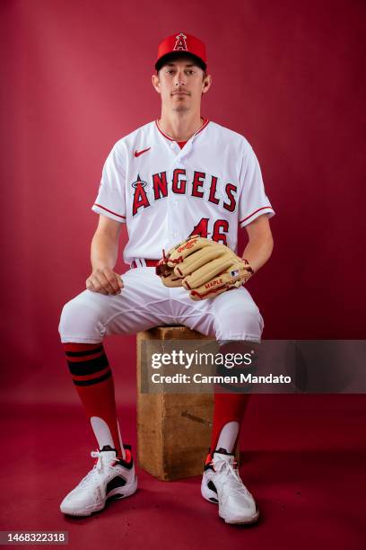 Jimmy Herget of the Los Angeles Angels poses during Photo Day at Tempe Diablo Stadium on February 21, 2023 in Tempe, Arizona.