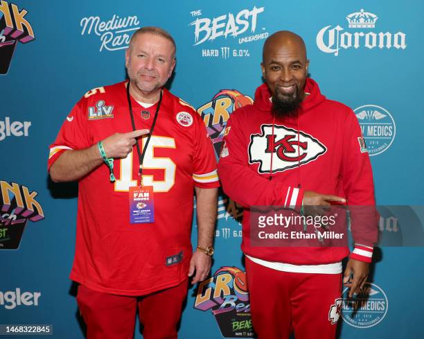 Strange Music Inc. Co-Founder and CEO Travis O'Guin and rapper Tech N9ne attend 2023 Gronk Beach at Talking Stick Resort on February 11, 2023 in...