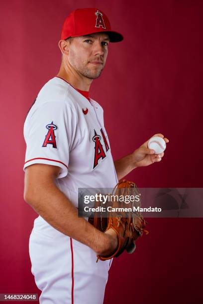 Tyler Anderson of the Los Angeles Angels poses during Photo Day at Tempe Diablo Stadium on February 21, 2023 in Tempe, Arizona.