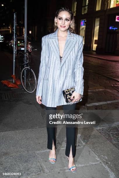 Olivia Palermo arrives at Starbucks event during the Milan Fashion Week Womenswear Fall/Winter 2023/2024 on February 21, 2023 in Milan, Italy.