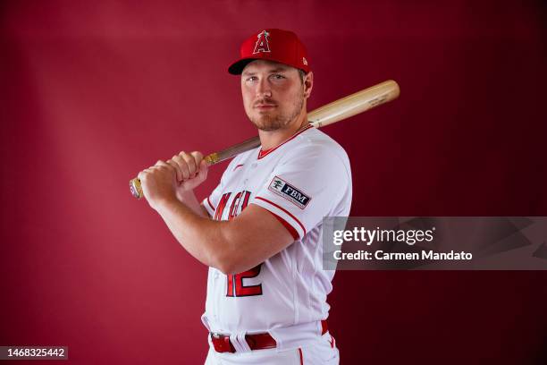 Hunter Renfroe of the Los Angeles Angels poses during Photo Day at Tempe Diablo Stadium on February 21, 2023 in Tempe, Arizona.