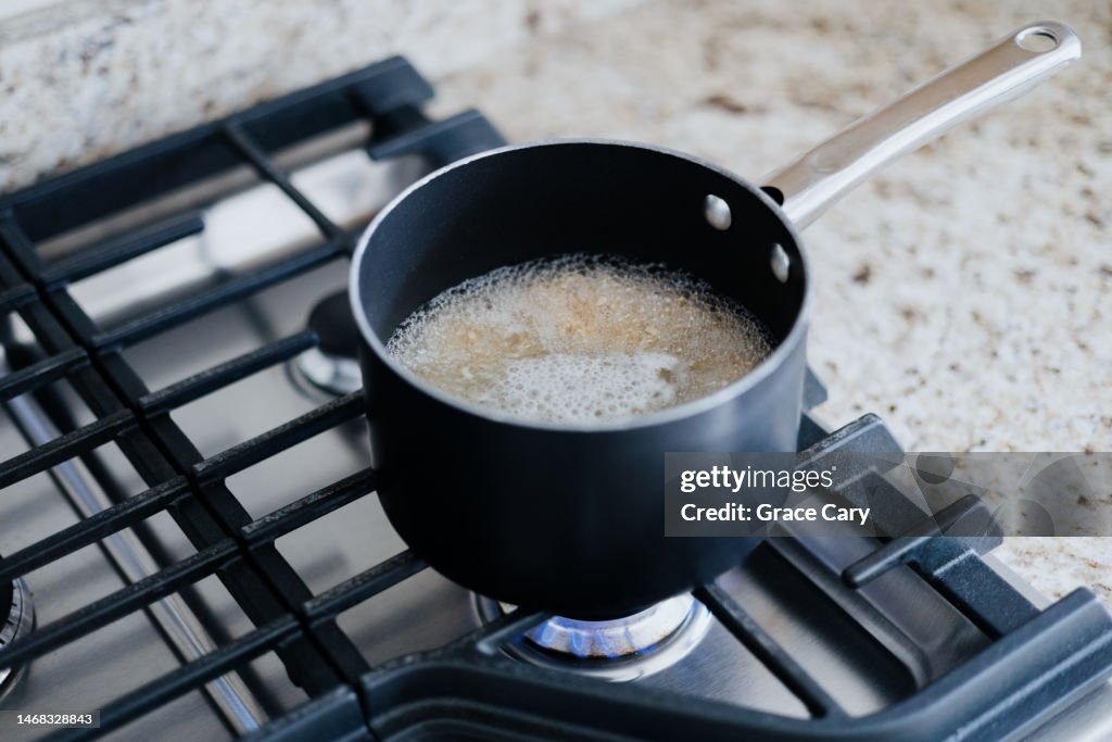 Food Boils in Pot on Gas Cooktop