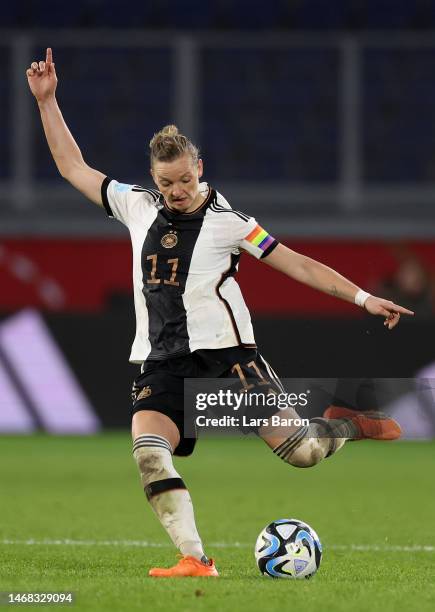 Alexandra Popp of Germany runs with the ball during the Women's friendly match between Germany and Sweden at Schauinsland-Reisen-Arena on February...