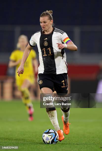 Alexandra Popp of Germany runs with the ball during the Women's friendly match between Germany and Sweden at Schauinsland-Reisen-Arena on February...