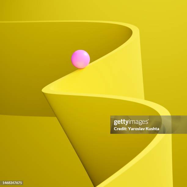 pink ball running through yellow curve shape  cgi  - stock photo - balanced stock pictures, royalty-free photos & images