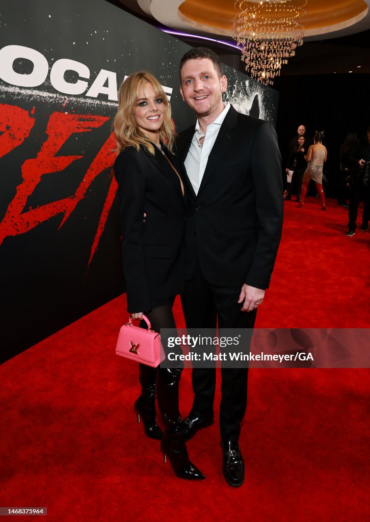 Samara Weaving and Jimmy Warden attend the Los Angeles premiere of