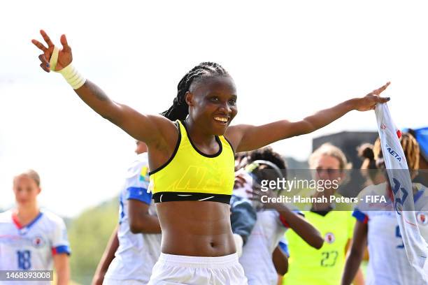Roselord Borgella of Haiti celebrates victory during the 2023 FIFA World Cup Play Off Tournament match between Chile and Haiti at North Harbour...