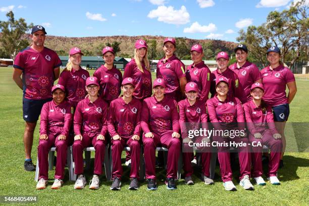 Queensland Womens team pose for a team photograph during the 2023 National Indigenous Championships at Traegar Park on February 22, 2023 in Alice...