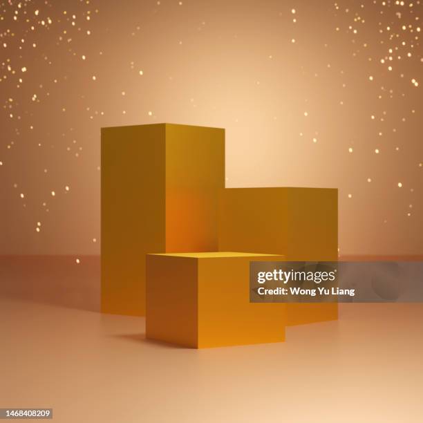 golden theme blocks , 3d render - pedestal stock-fotos und bilder