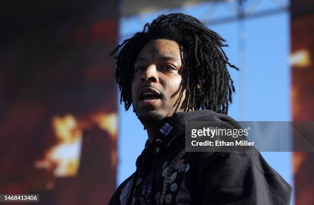 Rapper 21 Savage performs onstage at 2023 Gronk Beach at Talking Stick Resort on February 11, 2023 in Scottsdale, Arizona.