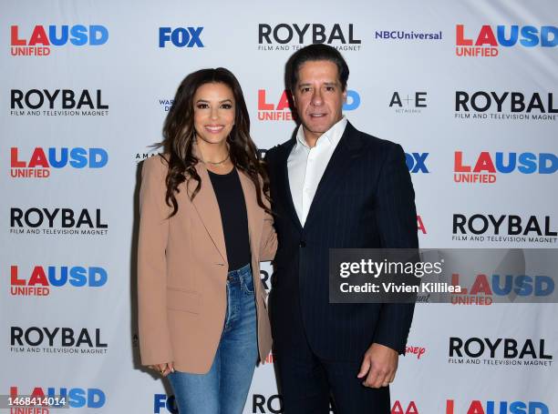 Actress and Roybal school of film and television production magnet board member Eva Longoria and superintendent of the Los Angeles unified school...