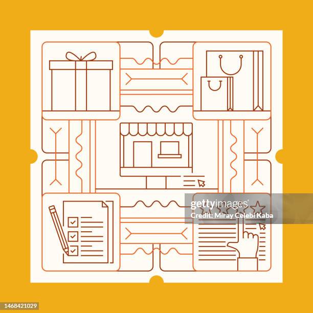 e-commerce line icon set and banner design - personalization stock illustrations