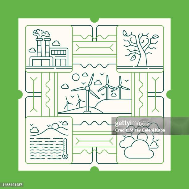 global warming line icon set and banner design - ocean acidification stock illustrations
