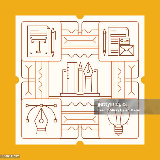 graphic design line icon set and banner design - web designer logo stock illustrations