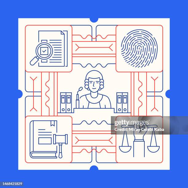law and justice line icon set and banner design - true crime stock illustrations