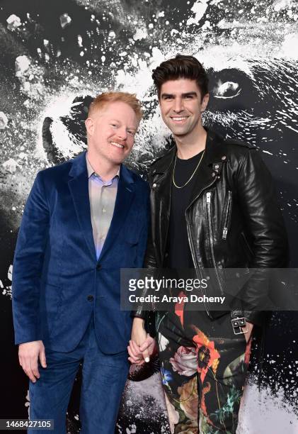 Jesse Tyler Ferguson and Justin Mikita attend the Los Angeles premiere of Universal Pictures' "Cocaine Bear" at Regal LA Live on February 21, 2023 in...