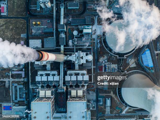 aerial view of chemical industrial factory - kerncentrale stockfoto's en -beelden