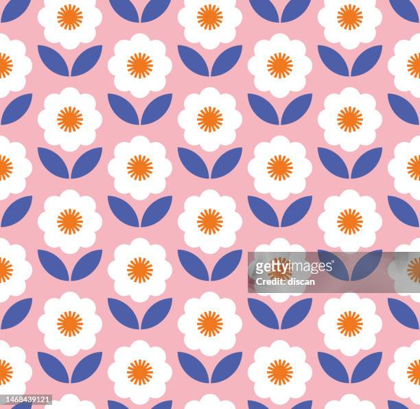 modern geometric flower pattern. retro scandinavian style. - scandinavian summer stock illustrations
