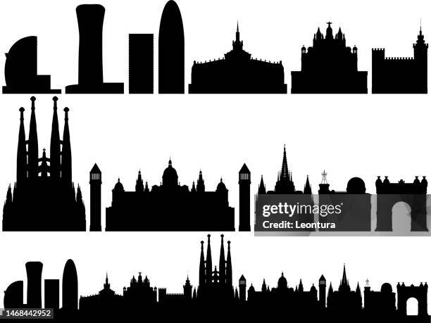 barcelona skyline and buildings (all buildings are complete and moveable) - gothic quarter stock illustrations
