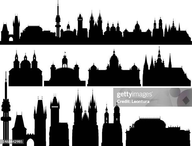 prague skyline and buildings (all buildings are moveable and complete) - czech republic stock illustrations