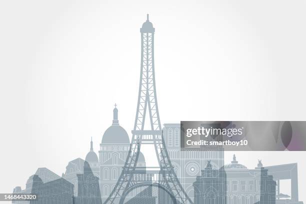 paris skyline - grande arche stock illustrations