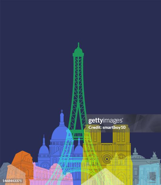 paris skyline - la grande arche stock illustrations