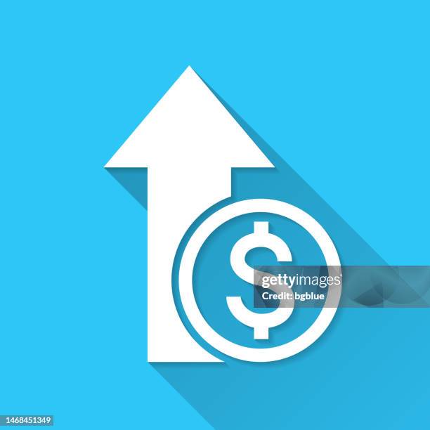 dollar increase. icon on blue background - flat design with long shadow - white privilege stock illustrations