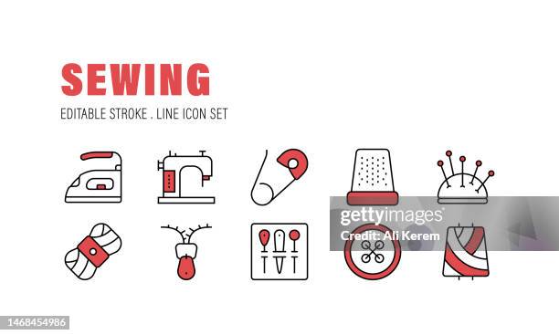 sewing, sewing machine, iron, scissors, zipper icons - zipper close up stock illustrations