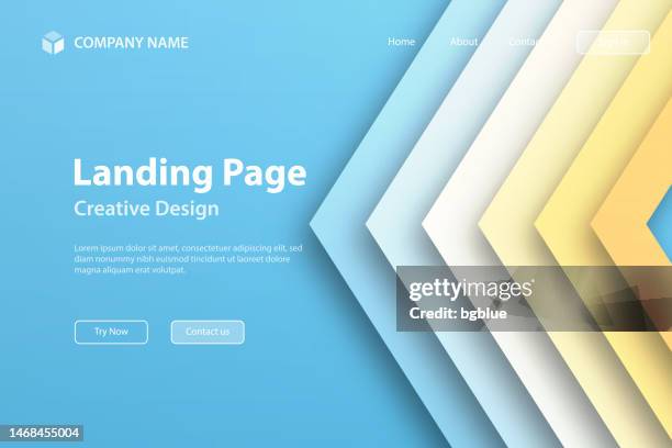 illustrazioni stock, clip art, cartoni animati e icone di tendenza di modello pagina di destinazione - design astratto con forme geometriche - sfumatura arancione alla moda - ampio