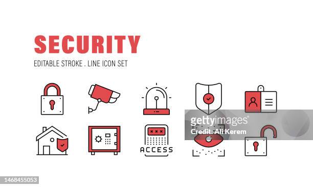 security, personal id, surveillance, alarm, safebox icons - sheriff vector stock illustrations