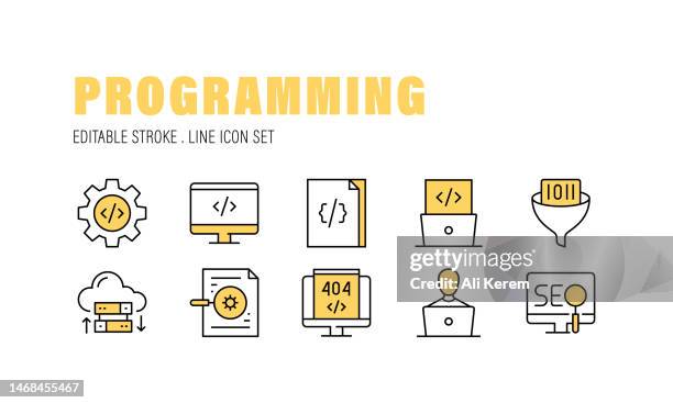programming, code, programmer, development, filtering data icons - white server room stock illustrations