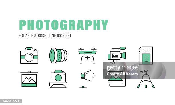 photography, camera, photographer, photos, lens icons - lightbox stock illustrations