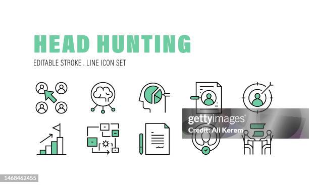 ilustraciones, imágenes clip art, dibujos animados e iconos de stock de head hunting, candidatos, personal, habilidades, elección de iconos - encoger