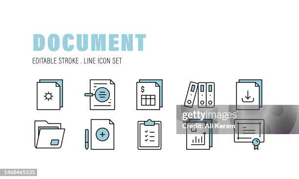 dokument-, ordner-, e-mail-, vertrags-, berichtssymbole - dokumentation stock-grafiken, -clipart, -cartoons und -symbole