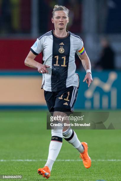 Alexandra Popp of Germany in action during the Women's friendly match between Germany and Sweden at Schauinsland-Reisen-Arena on February 21, 2023 in...