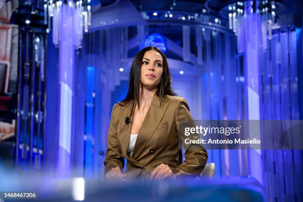 Karima El Mahroug alias Ruby poses for photographers during "Porta A Porta" Rai Tv Show at Rai Studios, on February 21, 2023 in Rome, Italy.