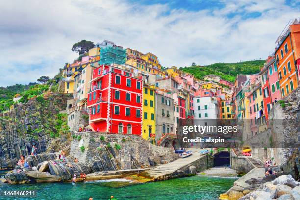 riomaggiore town in cinque terre, italy - riomaggiore stock pictures, royalty-free photos & images