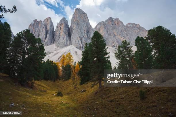 parcheggio malaga zannes dolomites, famous trekking route in the dolomites - parcheggio stock pictures, royalty-free photos & images