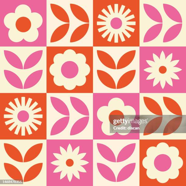 moderne geometrische blumenmuster. retro skandinavischen stil. - blume stock-grafiken, -clipart, -cartoons und -symbole