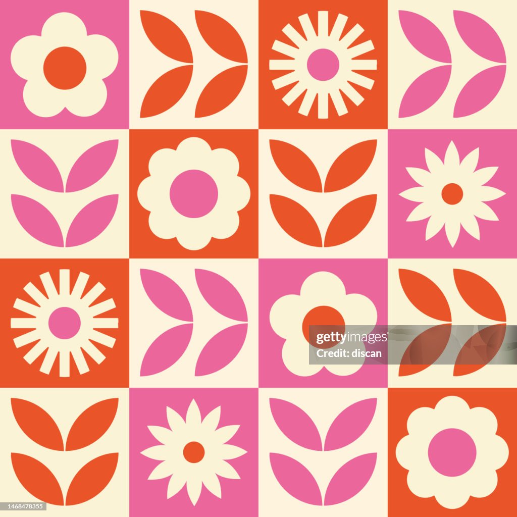 Padrão de flores geométricas modernas. Estilo escandinavo retrô.