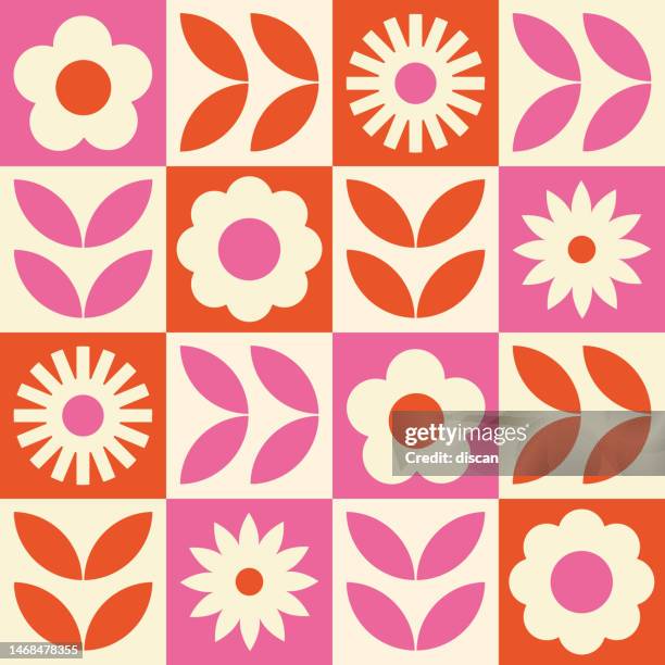 modern geometric flower pattern. retro scandinavian style. - flowers 幅插畫檔、美工圖案、卡通及圖標