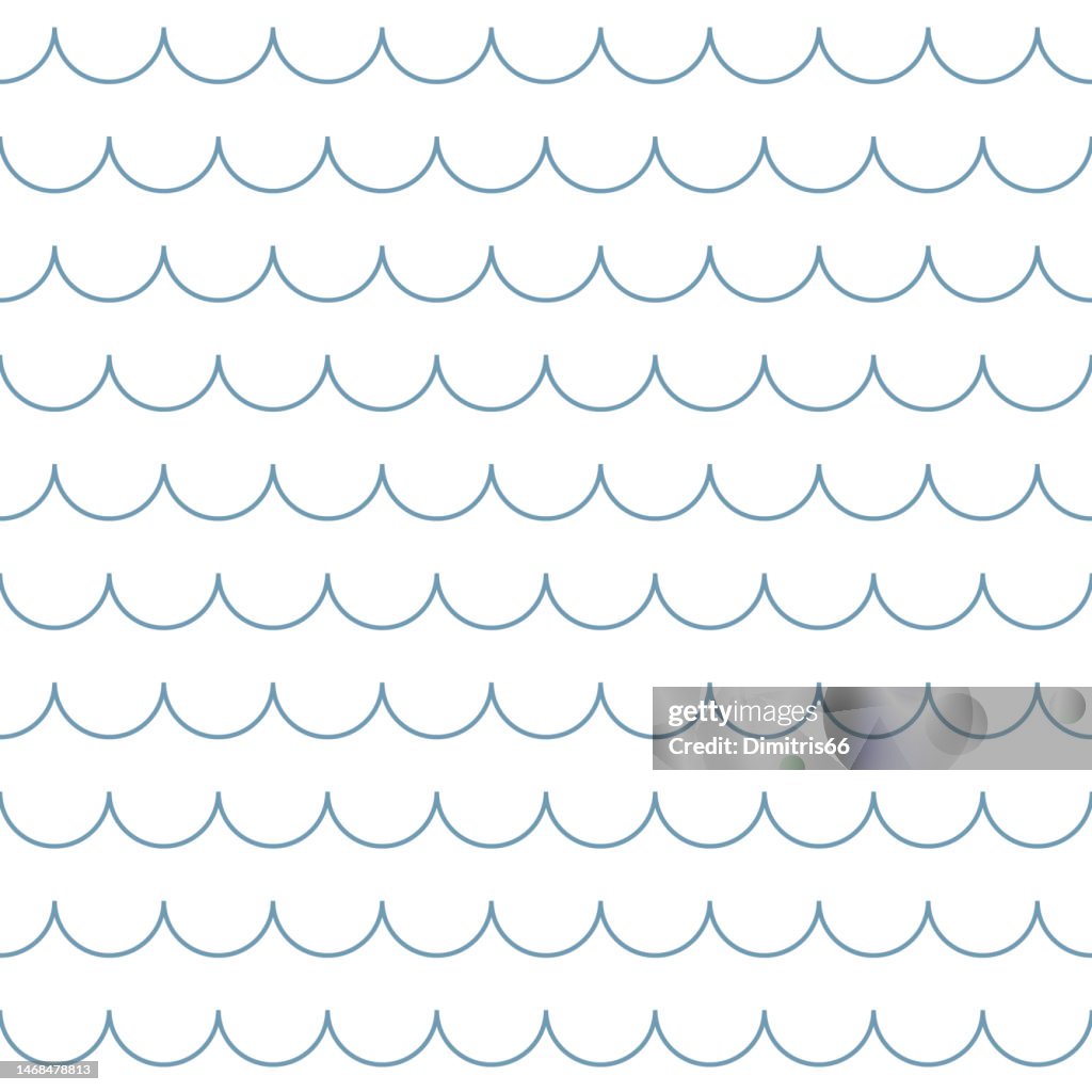 Seamless Sea Wave Pattern With Editable Stroke High-Res Vector Graphic ...