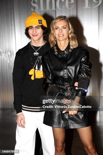 Martina Colombari and Achille Costacurta are seen on the front row of the Iceberg Since 1974 fashion show during the Milan Fashion Week Womenswear...